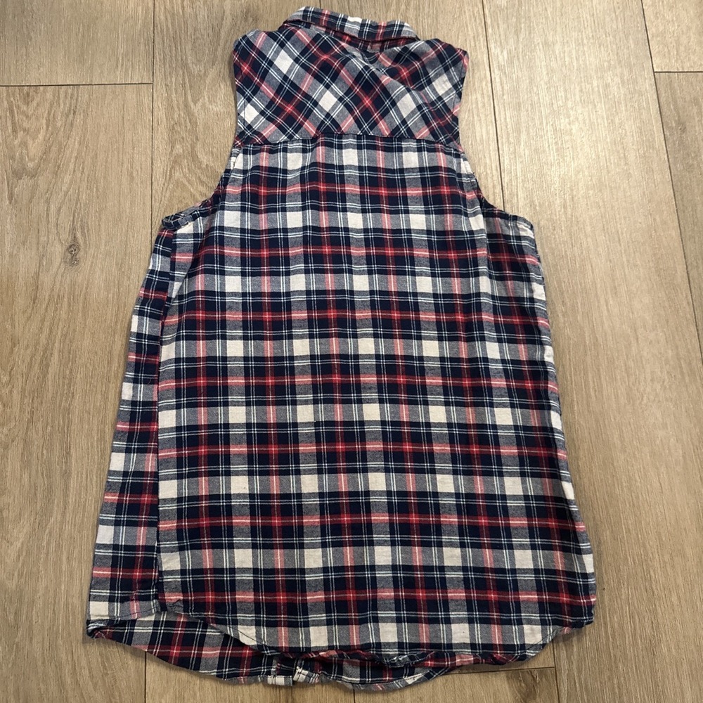 Mudd Flannel Sleeveless Top Women's Medium Pearl Snap Blue/Red Western - Picture 3 of 5